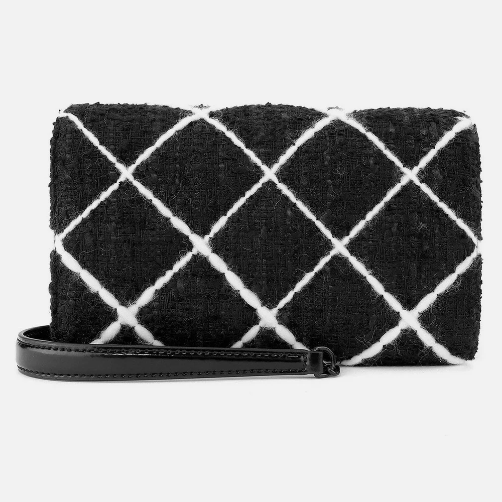 Tory Burch Willa Black and White Tweed + Leather Crossbody Flap Bag